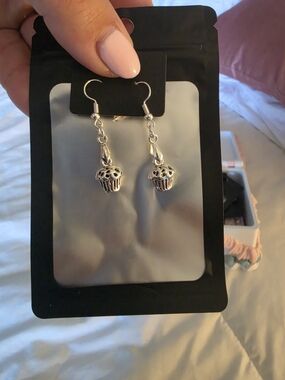 Silver Cupcake Charm Dangle Earrings - Women Jewelry